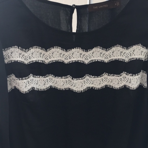 Silky black top with cream eyelash lace detailing - Picture 4 of 5